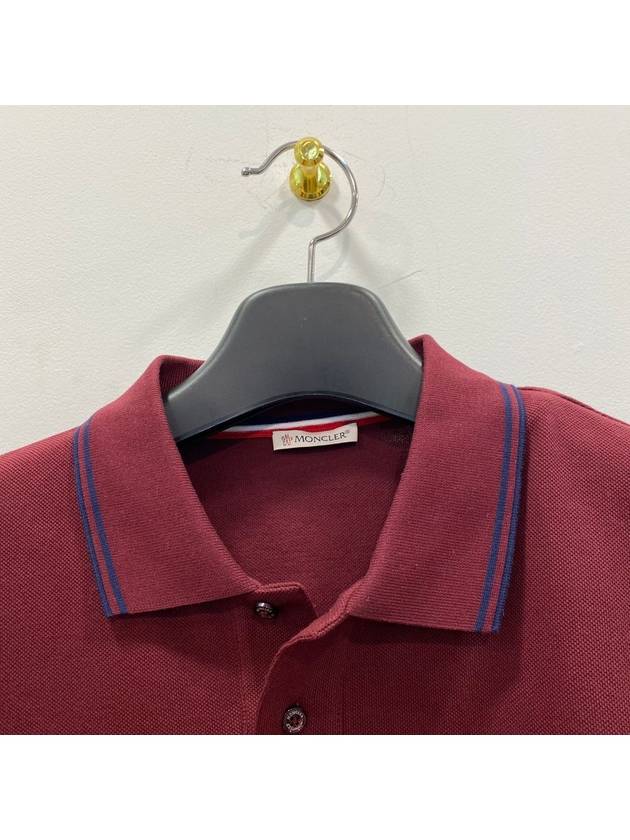 Men's Logo Patch Collar Point Polo Shirt Burgundy - MONCLER - BALAAN 4