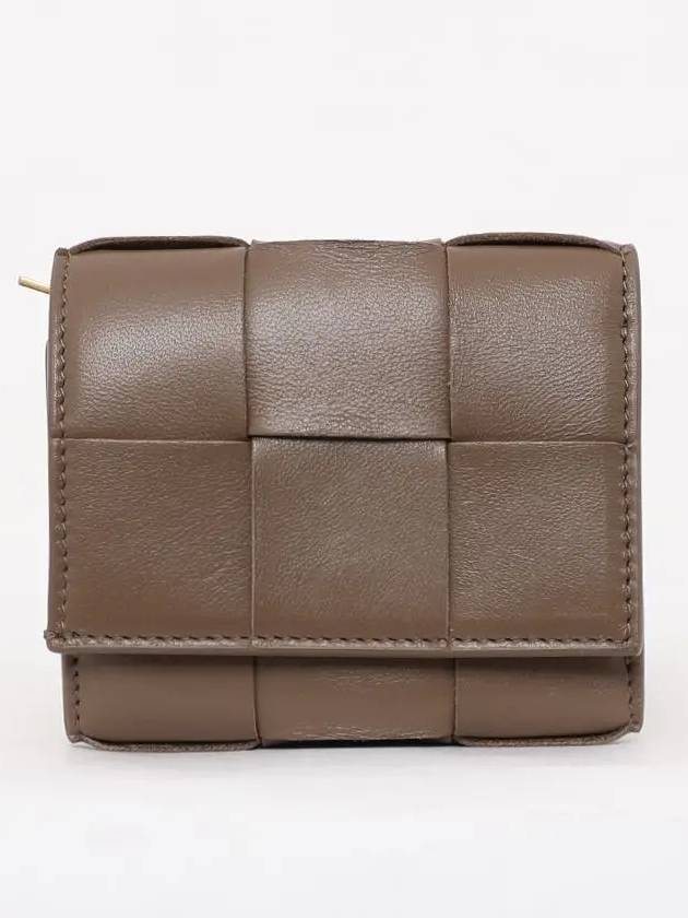 Cassette Tri-Fold Zipper Small Half Wallet Taupe Grey - BOTTEGA VENETA - BALAAN 3