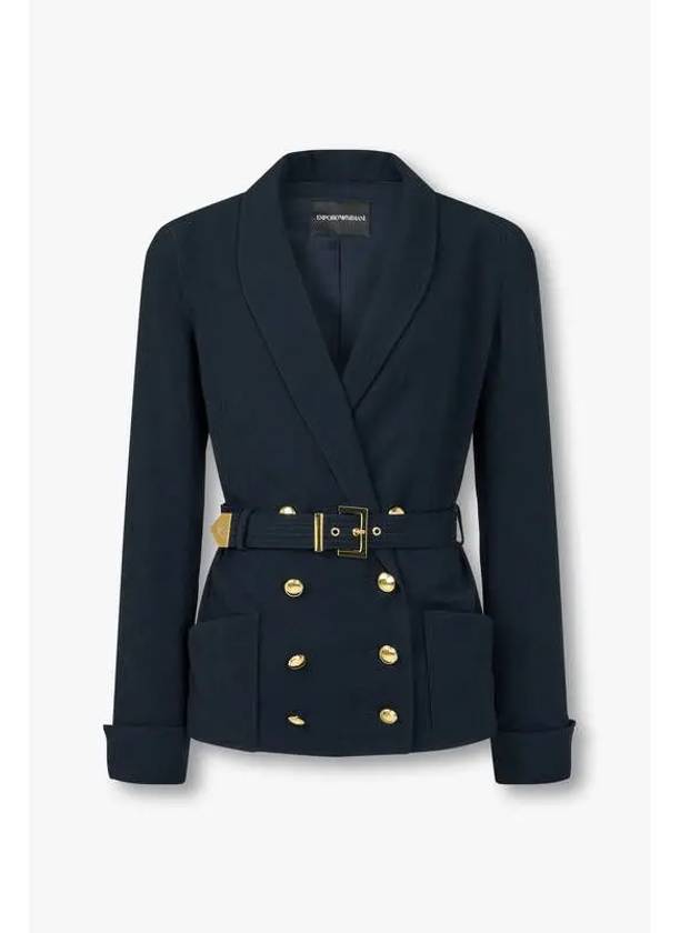 Women s Belted Wrinkle Double Jacket Navy - EMPORIO ARMANI - BALAAN 1