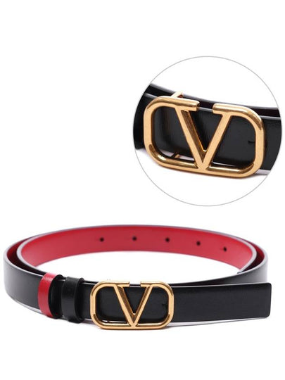 V Logo Signature Reversible Leather Belt Black - VALENTINO - BALAAN 2