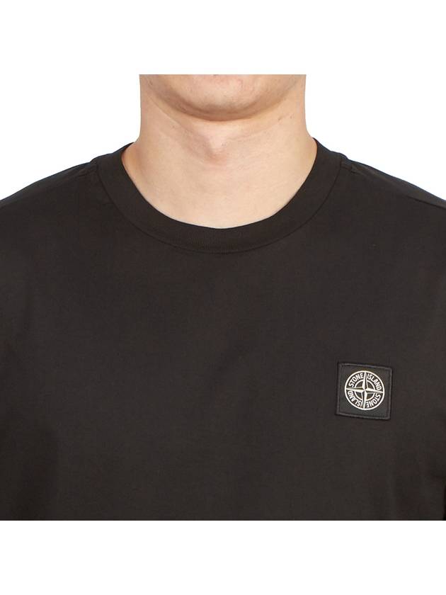 Slimfit Cotton Jersey Short Sleeve T-shirt Black - STONE ISLAND - BALAAN 7