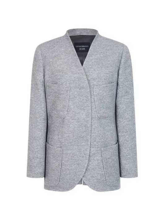 Women s Patch Pockets Lapelless Jacket Melange Gray - EMPORIO ARMANI - BALAAN 1