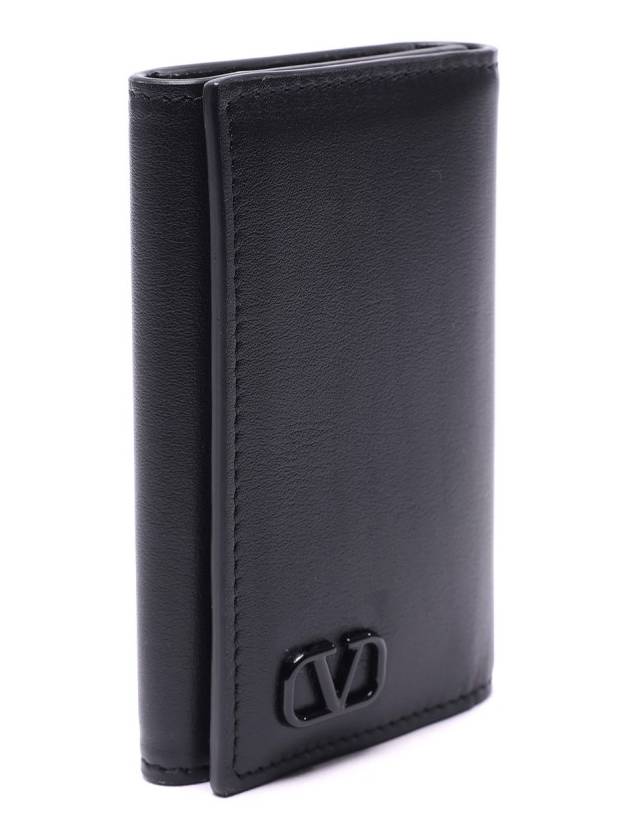 V Logo Leather Key Holder Black - VALENTINO - BALAAN 4