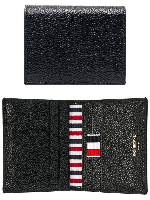 Pebble Grained Leather Double Card Wallet Black - THOM BROWNE - BALAAN 2