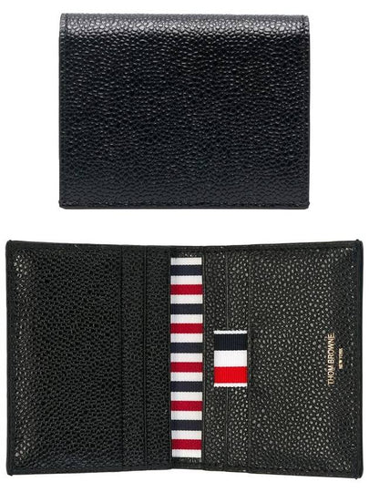 Pebble Grained Leather Double Card Wallet Black - THOM BROWNE - BALAAN 2