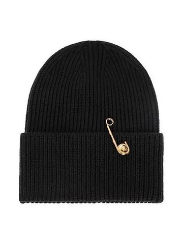 Women s Safety Pin Wool Beanie Black 1007514 1A06583 - VERSACE - BALAAN 1