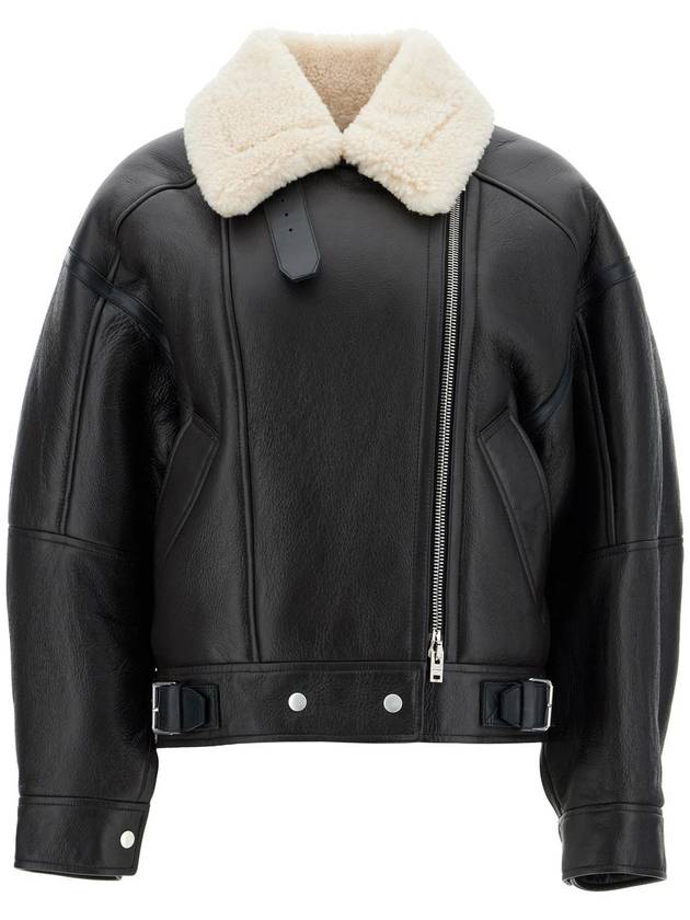 Women's Shearling Leather Biker Jacket Dark Brown - ACNE STUDIOS - BALAAN 2