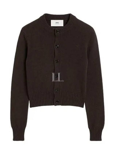 Logo Cashmere Wool Cardigan Dark Brown - AMI - BALAAN 2