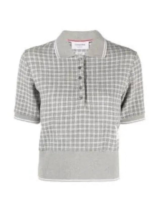 Checked Tweed Shrunken Short Sleeve Polo Grey - THOM BROWNE - BALAAN 2