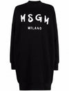 Milano Brushed Logo Print Long Sleeve Short Dress Black - MSGM - BALAAN 1