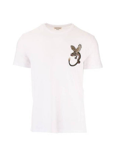 Men's Dragon Patch Short Sleeve T-Shirt White - ALEXANDER MCQUEEN - BALAAN 1