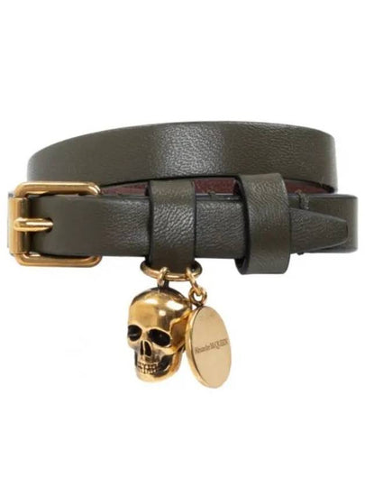 WoMen's Skull Double Leather Bracelet Khaki - ALEXANDER MCQUEEN - BALAAN 2