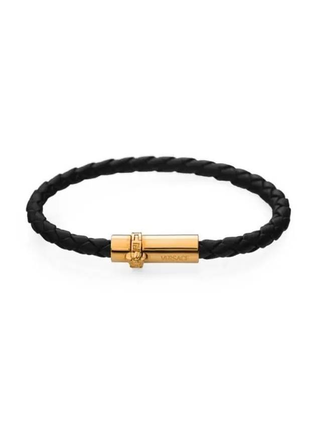 Medusa Braided Leather Bracelet Black - VERSACE - BALAAN 3