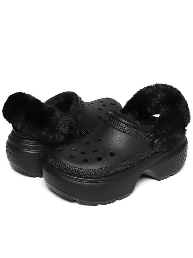 Stomp Lined Clog Fur Sandals Black - CROCS - BALAAN 4