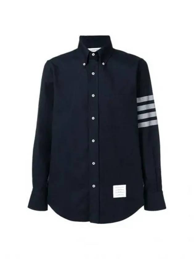 Men's Diagonal Solid Flannel Long Sleeve Shirt Navy - THOM BROWNE - BALAAN 2