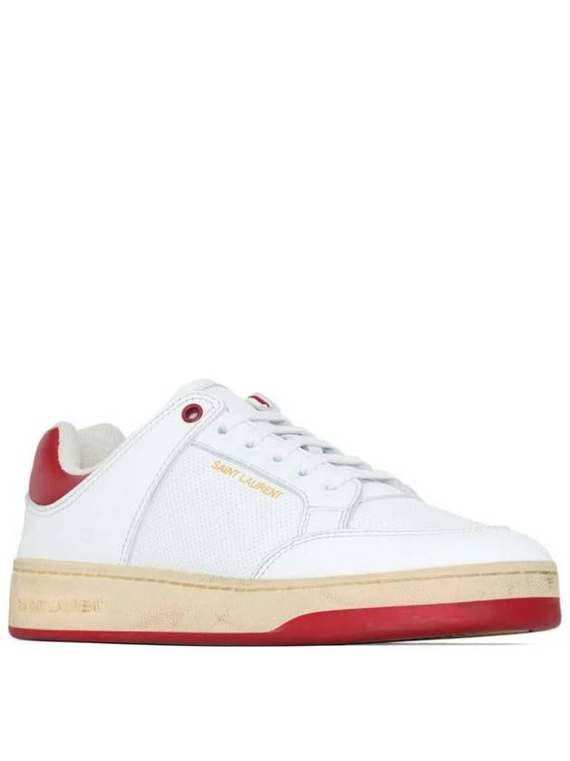 Crack Lace Up Calf Leather Low Top Sneakers White Red - SAINT LAURENT - BALAAN 3