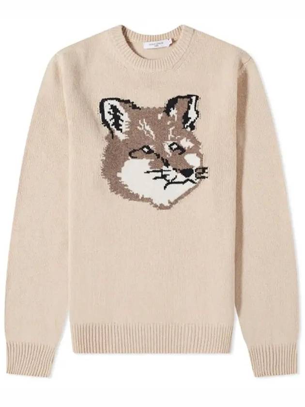 Men's Big Fox Head Classic Pullover Knit Top Beige - MAISON KITSUNE - BALAAN 3