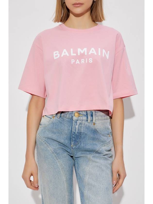 Balmain Short T-shirt With Printed Logo, Women's, Pink - BALMAIN - BALAAN 3