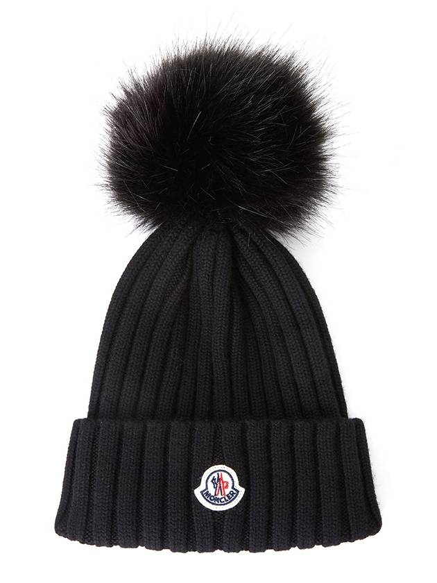 Pom-Pom Detail Wool Beanie Black - MONCLER - BALAAN 2