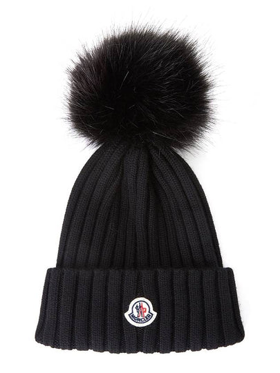 Pom-Pom Detail Wool Beanie Black - MONCLER - BALAAN 2