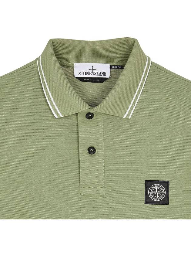 Men's Logo Patch Lining Short Sleeve Polo Shirt Sage Green - STONE ISLAND - BALAAN 4