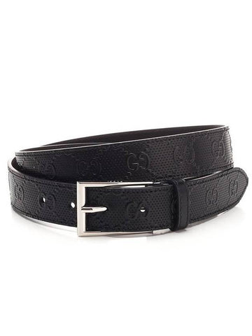 Men's Square Buckle GG Leather Belt Black - GUCCI - BALAAN 1