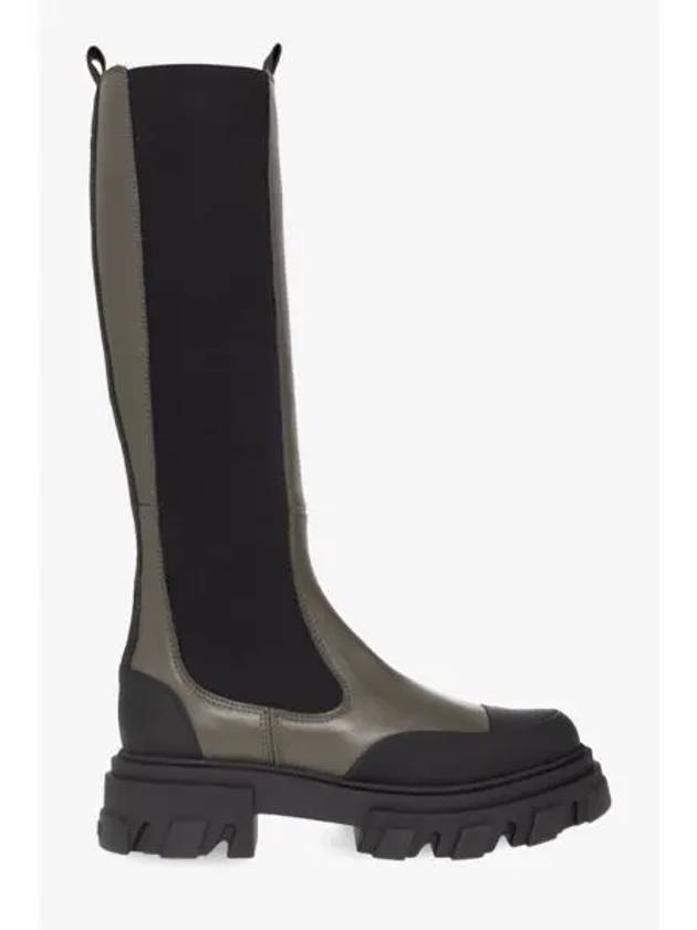 Women's Chunky Leather Chelsea Boots Black Green - GANNI - BALAAN 2