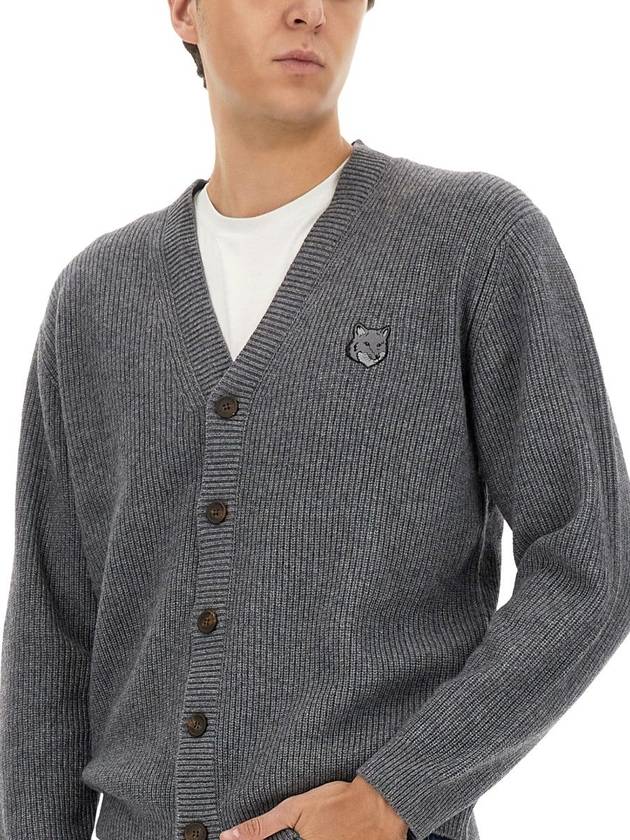 Bold Fox Head Patch Comfort Ribbed Cardigan Grey Melange - MAISON KITSUNE - BALAAN 8