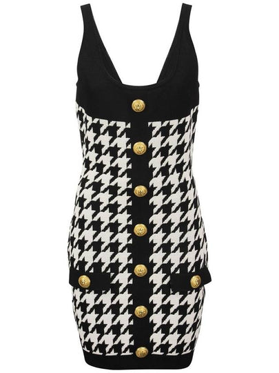 jacquard houndstooth viscose knit short dress black - BALMAIN - BALAAN 2