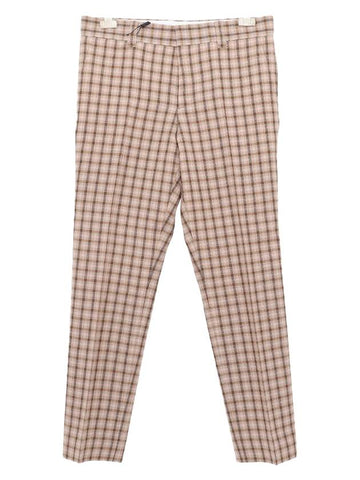 Men's Gingham Check Wool Straight Pants Beige Brown - BURBERRY - BALAAN 1