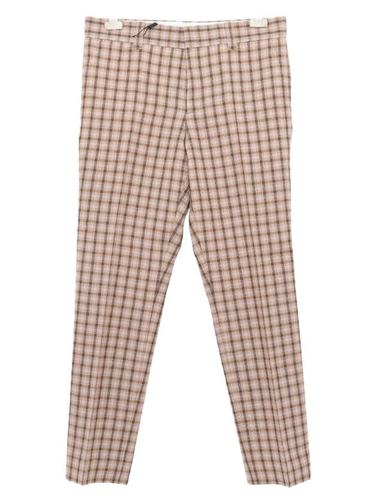 Men's Gingham Check Wool Slacks Beige Brown - BURBERRY - BALAAN.