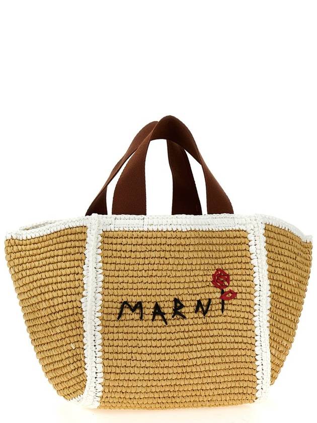 Embroidered Logo Woven Tote Bag Beige - MARNI - BALAAN 4