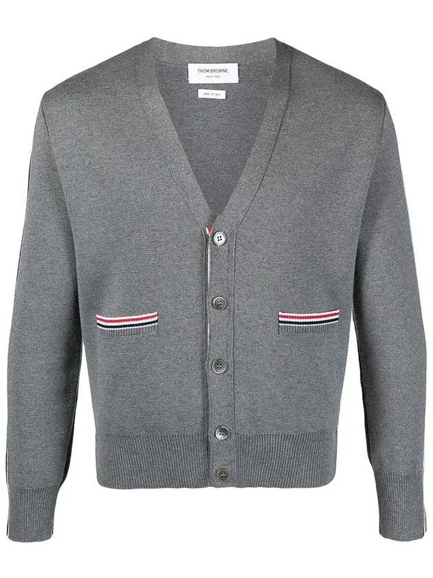 Men's Navy Side Intarsia Milano Stitch Wool Cardigan Grey - THOM BROWNE - BALAAN 2