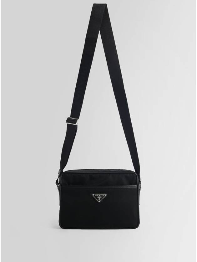 Re-Nylon Saffiano Leather Triangle Logo Cross Bag Black - PRADA - BALAAN 2