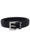 Men's Monogram Silver Buckle Leather Belt Black - SAINT LAURENT - BALAAN 3