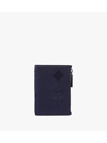 Aren Maxi Monogram Leather Snap Half Wallet Navy - MCM - BALAAN 1