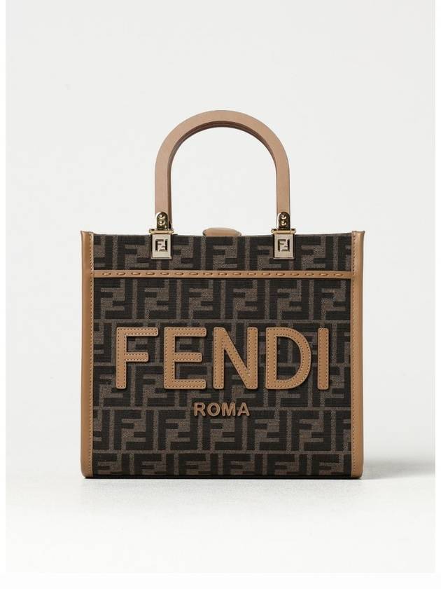 Sunshine FF Jacquard Fabric Small Tote Bag Brown - FENDI - BALAAN 9