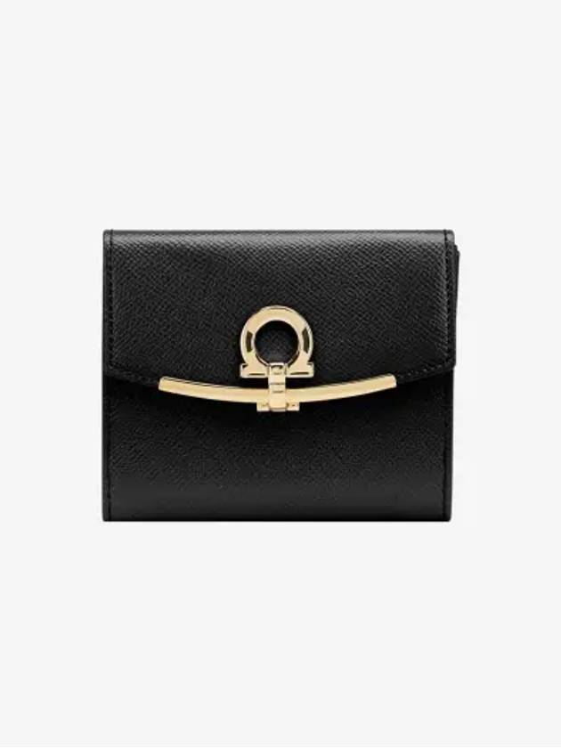 Gancini Leather Half Wallet Black - SALVATORE FERRAGAMO - BALAAN 3