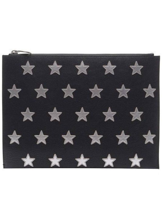 Star Patch Leather Clutch Bag Black - SAINT LAURENT - BALAAN 1