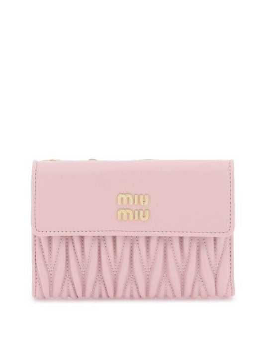 Matelasse Logo Calfskin Half Wallet Pink - MIU MIU - BALAAN 1