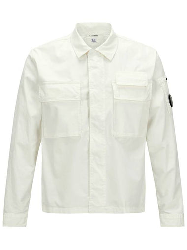 Organic Gabardine Utility Lens Long Sleeve Shirt White - CP COMPANY - BALAAN 1