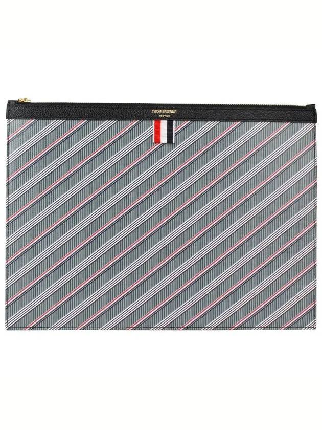 Monogram Coated Canvas Medium Clutch Bag Gray - THOM BROWNE - BALAAN.