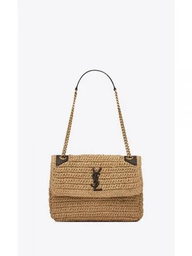 Nikki Chain Midium Raffia Leather Shoulder Bag Natural - SAINT LAURENT - BALAAN 2