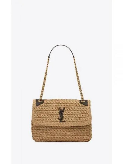 Nikki Chain Midium Raffia Leather Shoulder Bag Natural - SAINT LAURENT - BALAAN 2