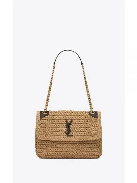 Nikki Chain Midium Raffia Leather Shoulder Bag Natural - SAINT LAURENT - BALAAN 2