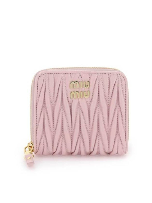 Matelasse Logo Bifold Half Wallet Pink - MIU MIU - BALAAN 1