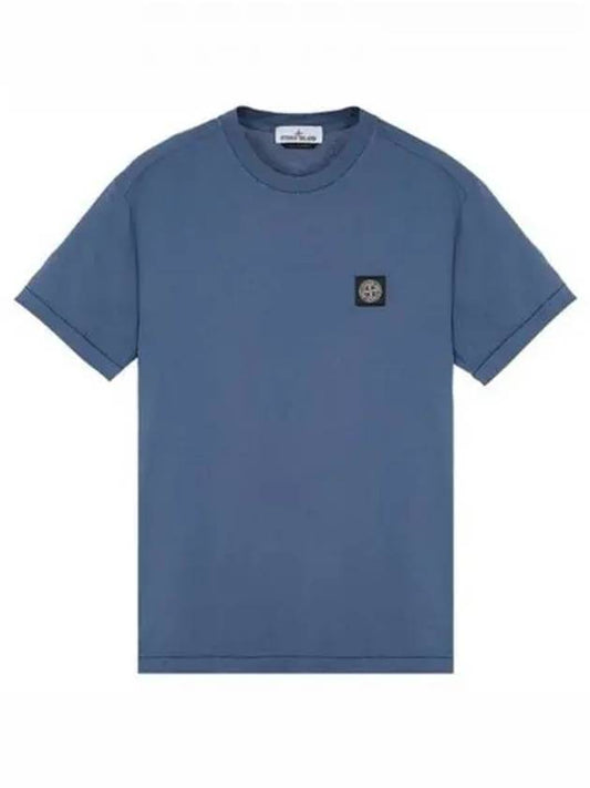 Chest logo round short sleeve t shirt blue navy men s 271983 - STONE ISLAND - BALAAN 1