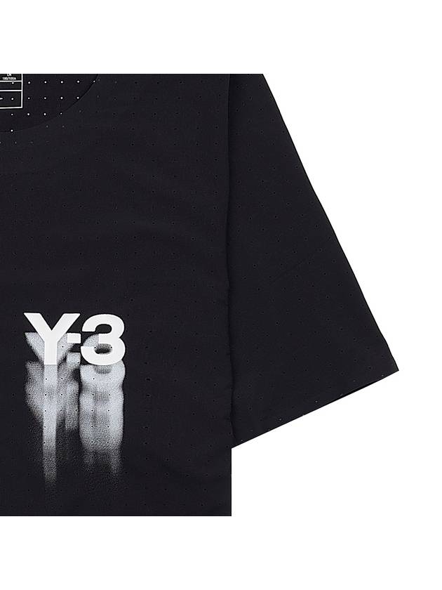 Logo Print Perforated Short Sleeve T-Shirt Black - Y-3 - BALAAN 9