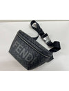 FF jacquard logo print fabric leather belt bag black gray - FENDI - BALAAN 8