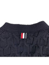 Merino Wool Crisscross Cable Stitch 3/4 Sleeve V-Neck Cardigan Navy - THOM BROWNE - BALAAN 10